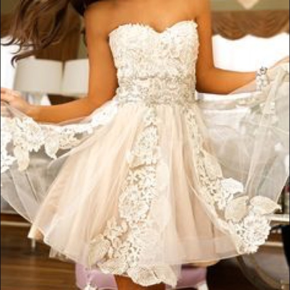 Jovani Short Nude Lace Dress